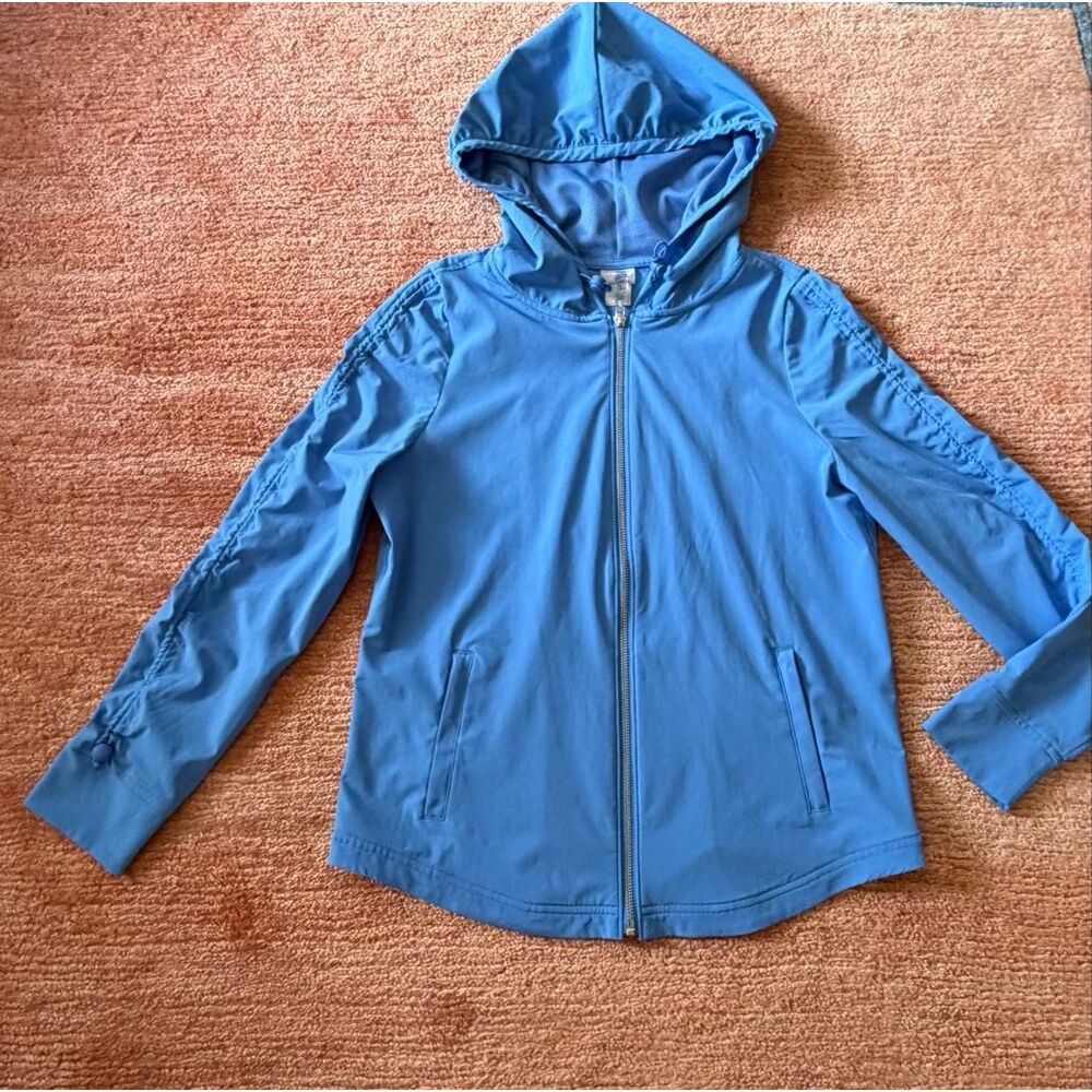Chico’s Zenergy Blue Zip Hoodie Jacket Size 0 Small Lightweight Activewear